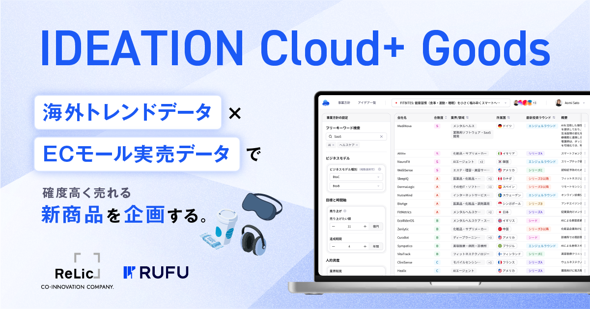 グループ会社RUFUと連携し、海外トレンド×実売データで確度高く売れる新商品企画を支援する「IDEATION Cloud+ Goods」を提供開始